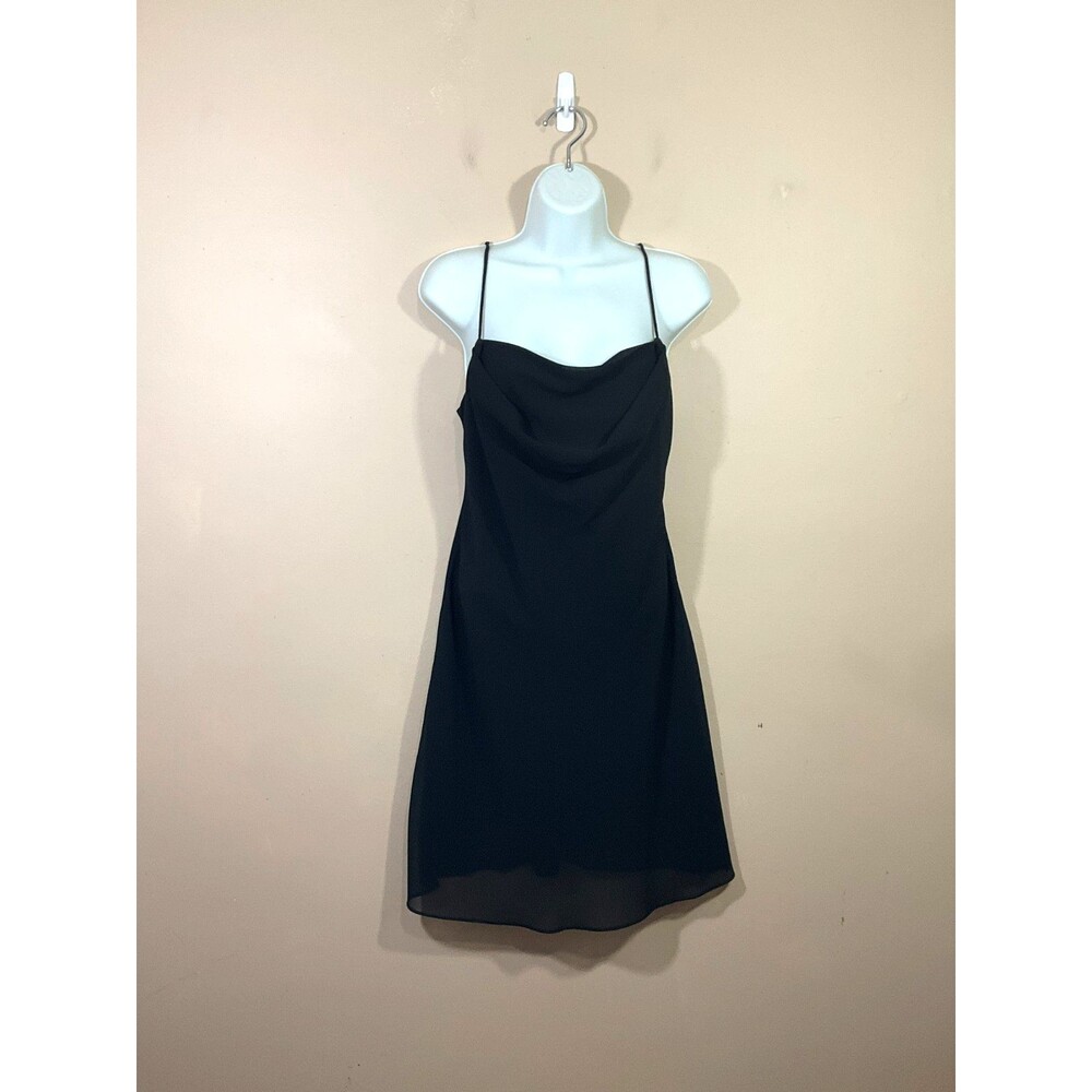 VTG Jump Cowl Neck Mini Slip Dress 8 Black Minimalist Party Goth Hoco LBD Gala